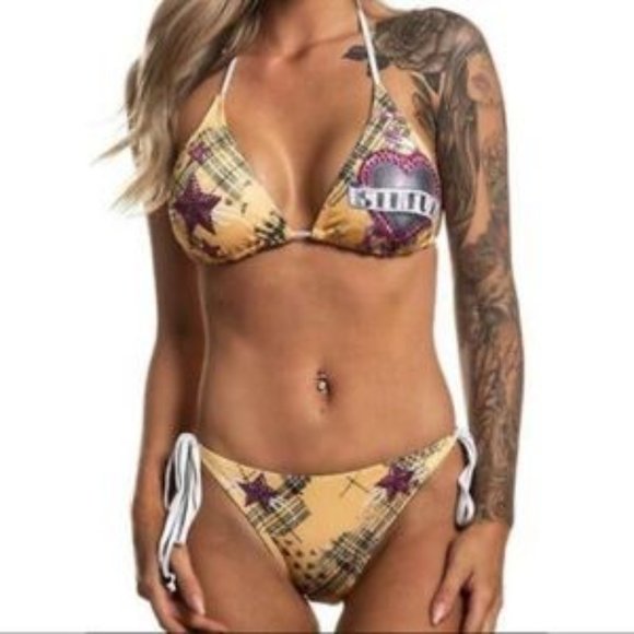 Affliction Sinful Rome Plaid String Bikini NWT - Picture 1 of 8